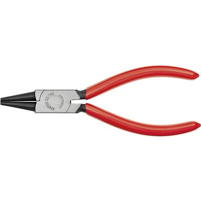 Een rode punttang met een zwart metalen kop. Hij is geschikt voor precisiewerk en draagt de opdruk 'Knipex 22 140 Germany'.