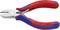 Zijkniptang met rode en blauwe handgrepen, opschrift 'Knipex', lengte 110 mm, made in Germany, Vanadium-Super staal.