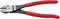 Rode Knipex-zijkniptang met stalen bekken, geschikt voor het knippen van draden tot 2,5 mm. Markering 'Knipex' op de handgreep.