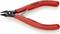 Rode draadschaar met zwart snijgedeelte, geschikt voor koperen draden tot 0,3 mm diameter. Merk: KNIPEX.