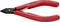 Op de afbeelding staat een Knipex zijkniptang met rode handgrepen, een zwart snijgedeelte en de tekst 'Made in Germany' op de handgreep.