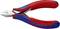 Zijkniptang met rode en blauwe handgrepen, geschikt voor het knippen van koperdraad tot 1,3 mm, voorzien van opschrift 'Knipex'.