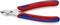 Zijkniptang met blauwe en rode handgrepen, metalen kop en gravure 'KNIPEX'. Geschikt voor het knippen van draad en kabels.