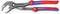Een paar Knipex Cobra-tangen met rode en blauwe ergonomische handgrepen. Het gereedschap is gemerkt met 'Made in Germany' en beschikt over een zelfblockerend mechanisme.