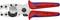 Krimptang met rood-blauwe handgrepen en opschrift: 'KNIPEX 90 25 20 GERMANY', voor kabeldoorsnedes van 12-25 mm en 18-35 mm.