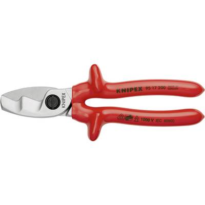Rode kabelschaar met 'KNIPEX' opdruk op de handgreep. Geschikt voor werkzaamheden tot 1000 V.