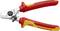 Elektricienskabelsnijder van KNIPEX, rood-geel, voor koper- en aluminiumkabels tot 15mm, geïsoleerd tot 1000V, Made in Germany.