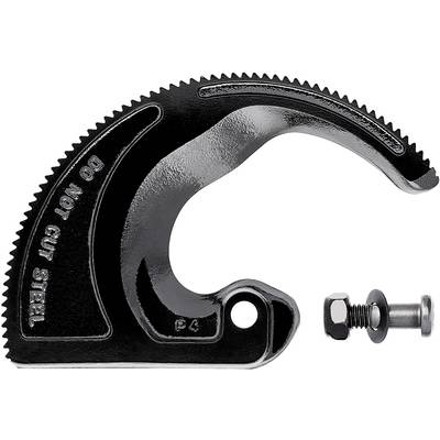 Een zwart en zilver reservemes met de tekst 'DO NOT CUT STEEL' en een kleine bout voor bevestiging.