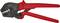 Een rode krimptang met zwart handvat, model 'Knipex 97 52 13', voor het verwerken van kabelschoenen en connectoren.