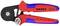Krimptang met rood-blauwe handgreep, merk "Knipex", modelnummer 97 53 14, geschikt voor kabelafmetingen 0,08-2x10 mm²/AWG 28-2x8.