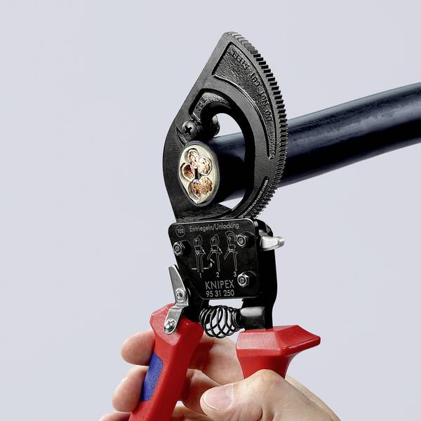 Knipex  95 31 250 Ratel-kabelsnijder Geschikt voor (striptechniek) Aluminium- en koperkabel, een- en meerdraads 32 mm  240 mm²