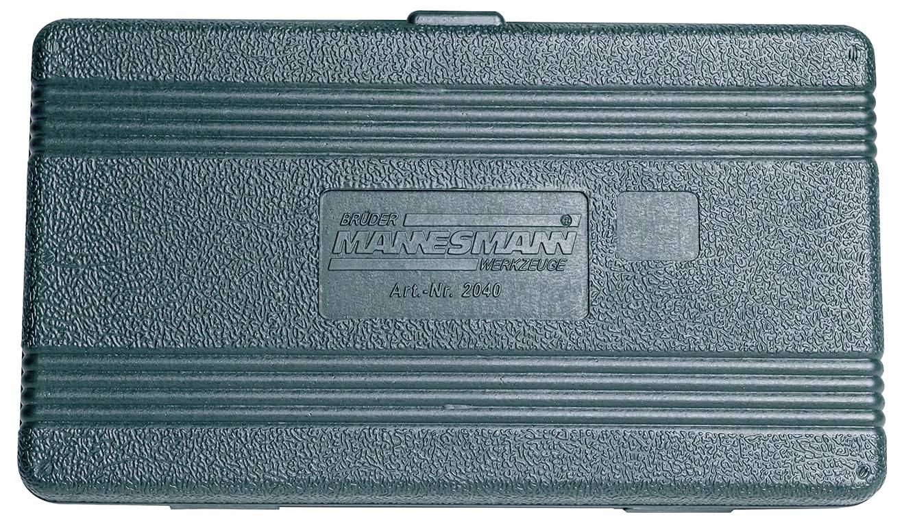 Zwarte kunststof gereedschapskoffer met opgedrukt logo en tekst 'Mannesmann Werkzeuge'.