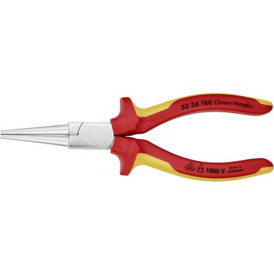 Een rood en geel tangen met twee componenten, voorzien van chroom-vanadium draad, geïsoleerd tot 1000 V. Vervaardigd in Duitsland.