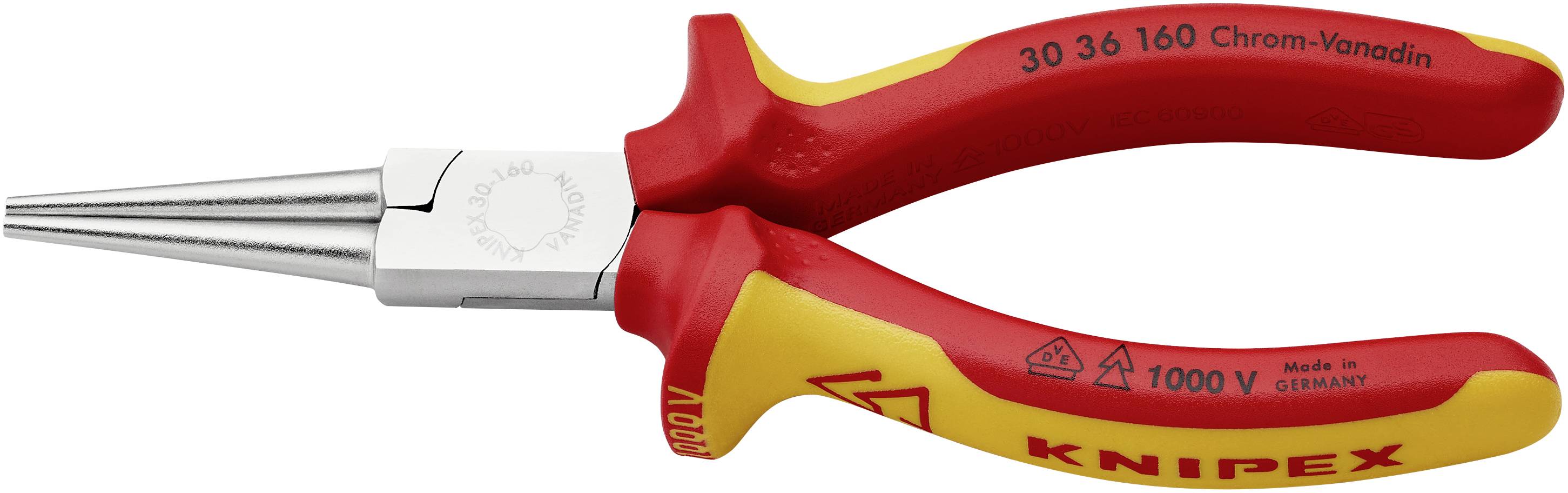 Rondzaag met geïsoleerde handgrepen, geschikt voor werkzaamheden onder spanning tot 1000 V. Vervaardigd door Knipex, van chroom-vanadiumstaal.