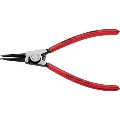 Rode borgveertang met metalen punten en zwart handvat, geschikt voor binnenringen met een diameter van 19 tot 60 mm.