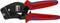 Een rode Knipex-krimptang met blauwe accenten en de opdruk 'KNIPEX 97 53 08 GERMANY', geschikt voor 0,08-10 mm² kabels.
