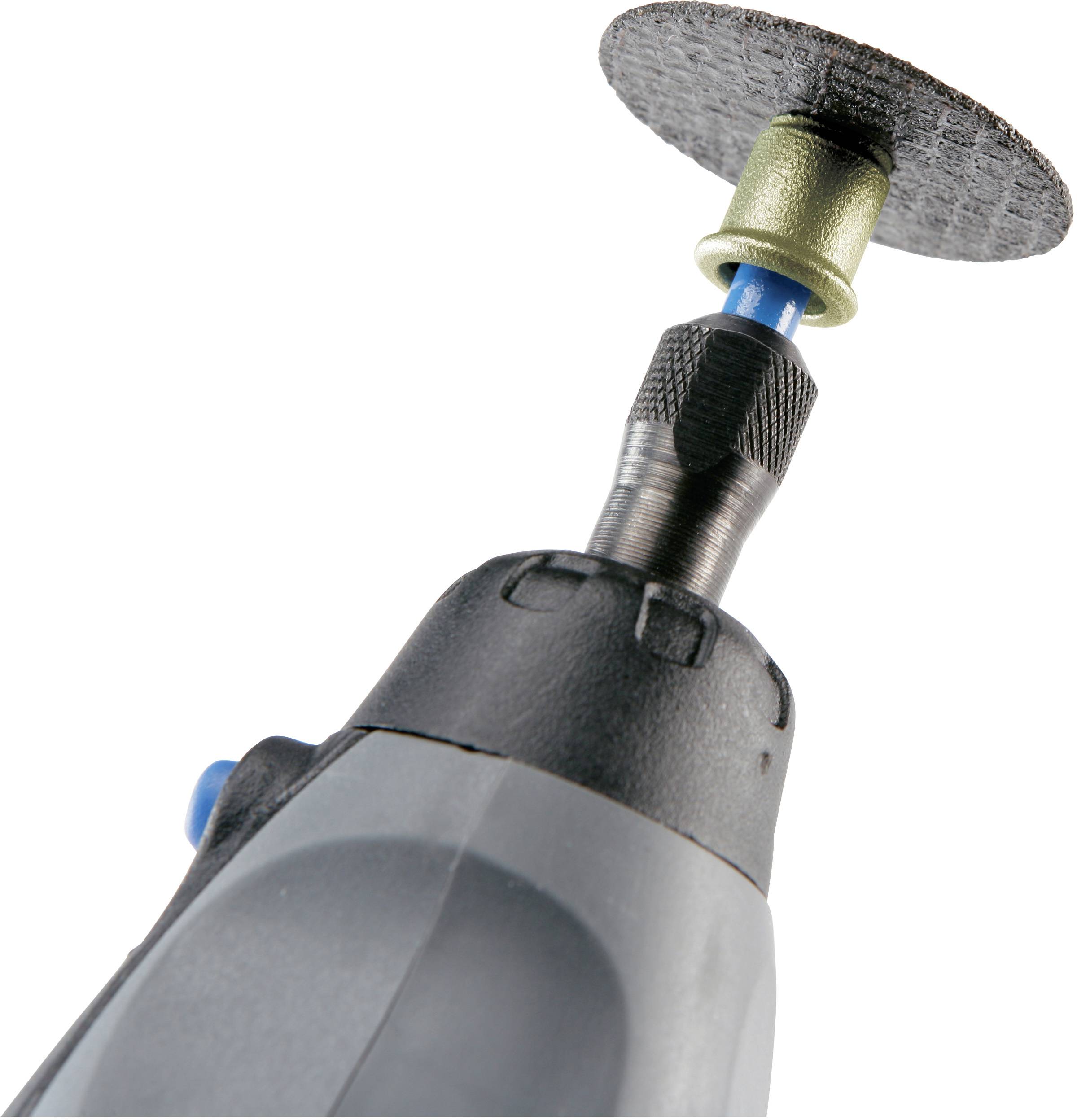 Een handmatig multifunctioneel gereedschap met gemonteerde doorslijpschijf, geschikt voor precies snijden en slijpen van materialen.