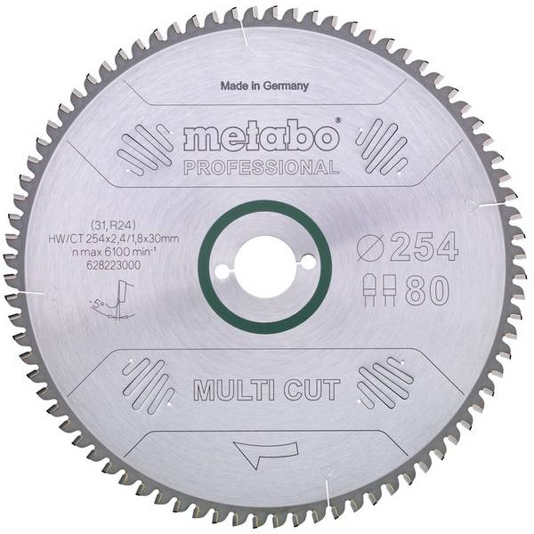 Metabo 628223000 Hardmetalen cirkelzaagblad "multi cut" HW/CT 254x30 80 FZ/TZ