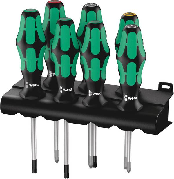 Wera 335/350/367/7 Lasertip Schroevendraaierset Werkplaats 7-delig Plat, Kruiskop Phillips, Kruiskop Pozidriv, Binnen-Torx