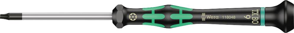 Schroevendraaier met ergonomische handgreep, groen en zwart, punt is stervormig. Geschikt voor Torx-schroeven.