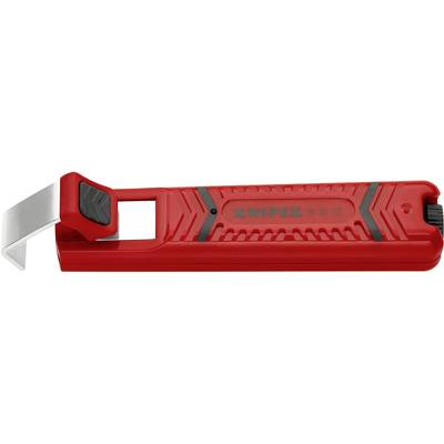Rode kabelstripper met grijze mes en zwart handvat, geschikt voor nauwkeurig strippen van kabelmantels.