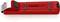 Rood veiligheidsmeetgereedschap met opschrift 'KNIPEX 16 20 28' en lemmet. Ontworpen voor precies en veilig snijden.