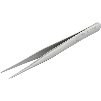 'Een zilveren pincet met puntige uiteinden en de opdruk "Knipex 92 23 05" op de steel, geschikt voor het nauwkeurig vastgrijpen van kleine objecten.'