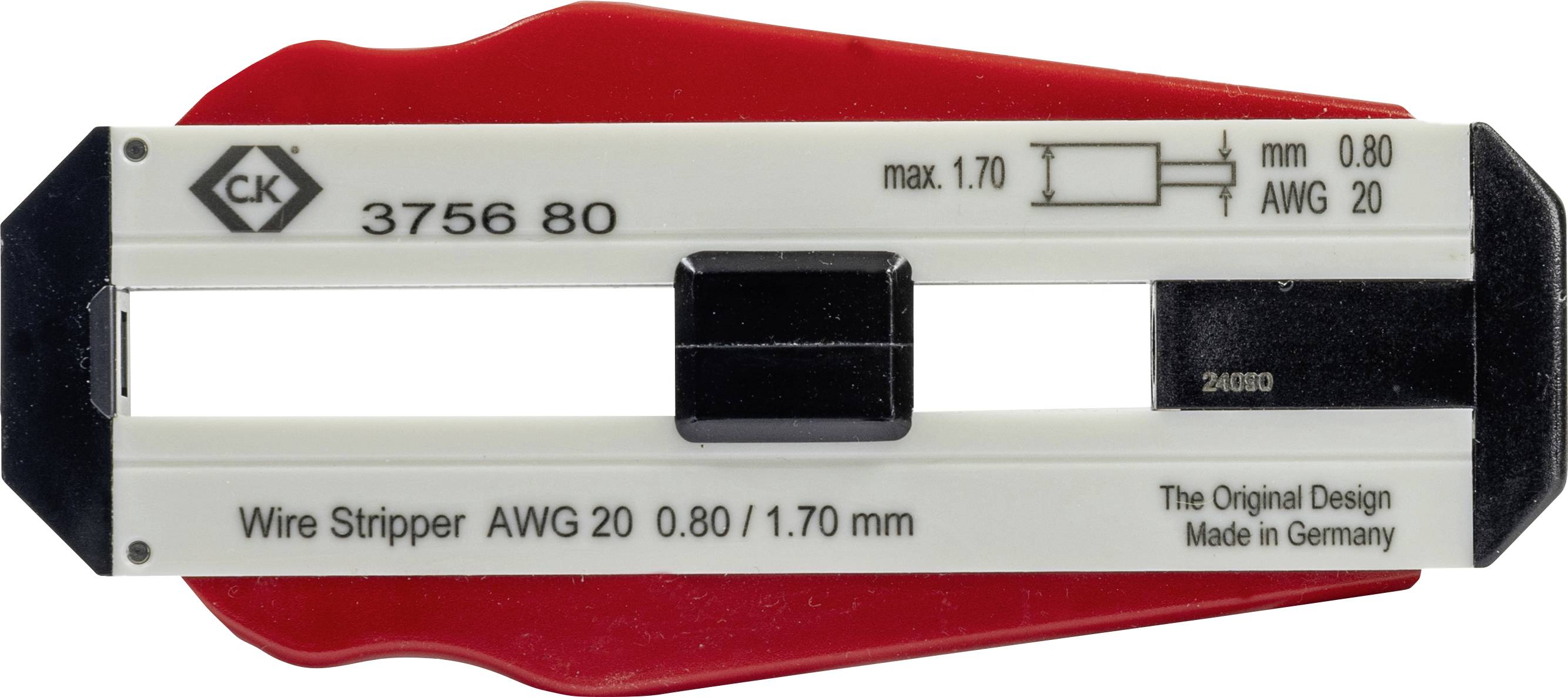 Striptang van metaal en kunststof, geschikt voor AWG 20, 0,80/1,70 mm kabel; vervaardigd in Duitsland.