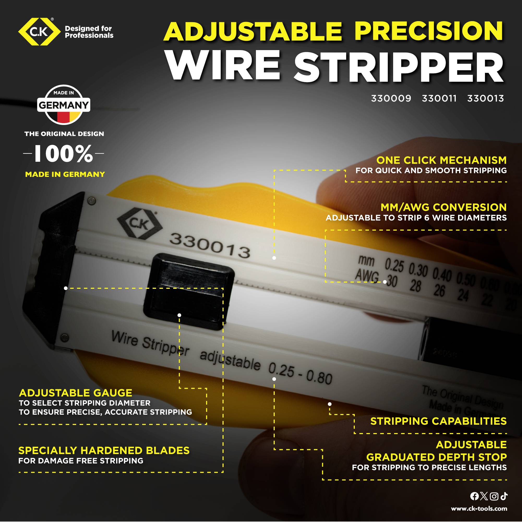 C.K 330013 Draadstripper Geschikt voor: PVC-draden, PTFE-draden 0.25 tot 0.80 mm PVC Geschikt voor merk C.k-5