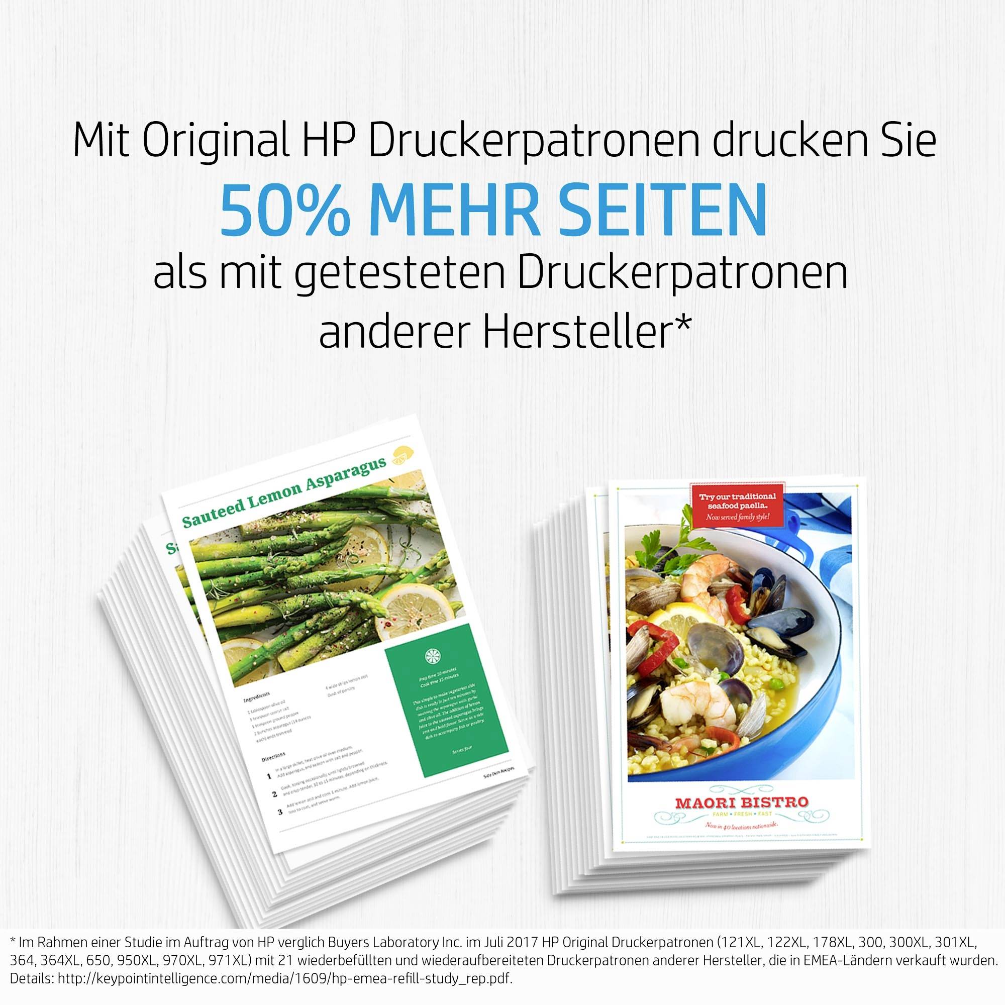 Met originele HP printpatronen drukt u 50% meer pagina's dan met geteste printpatronen van andere fabrikanten.