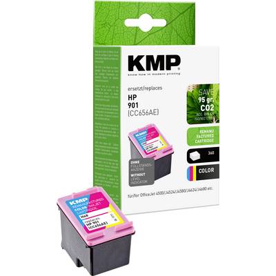 KMP printcartridge vervangt HP 901, kleur, voor HP OfficeJet 4500-serie. Verpakking met groen bladmotief en tekstdetails.