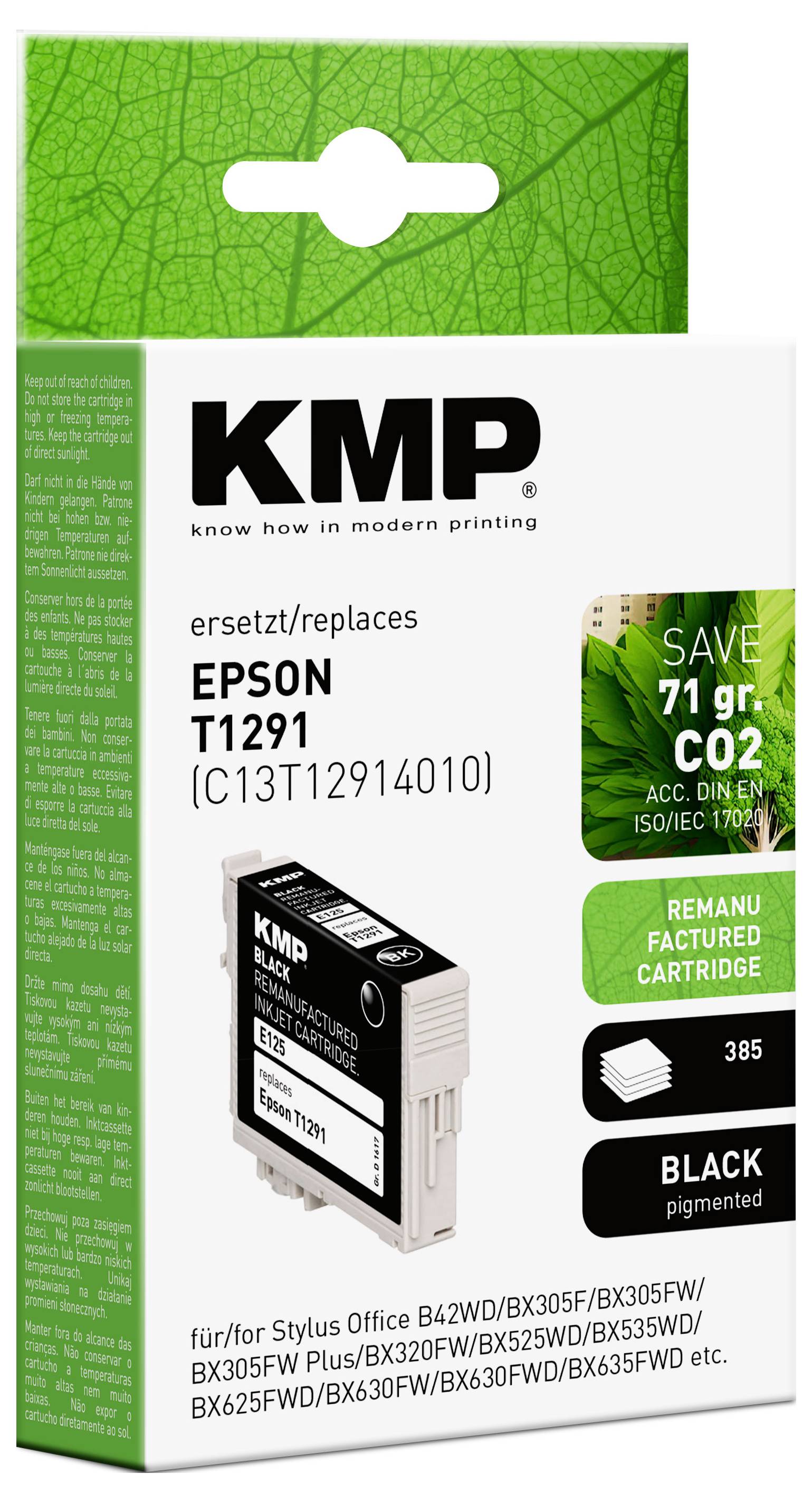 KMP Inktcartridge vervangt Epson T1291 Compatibel Zwart E125 1617,0001-1