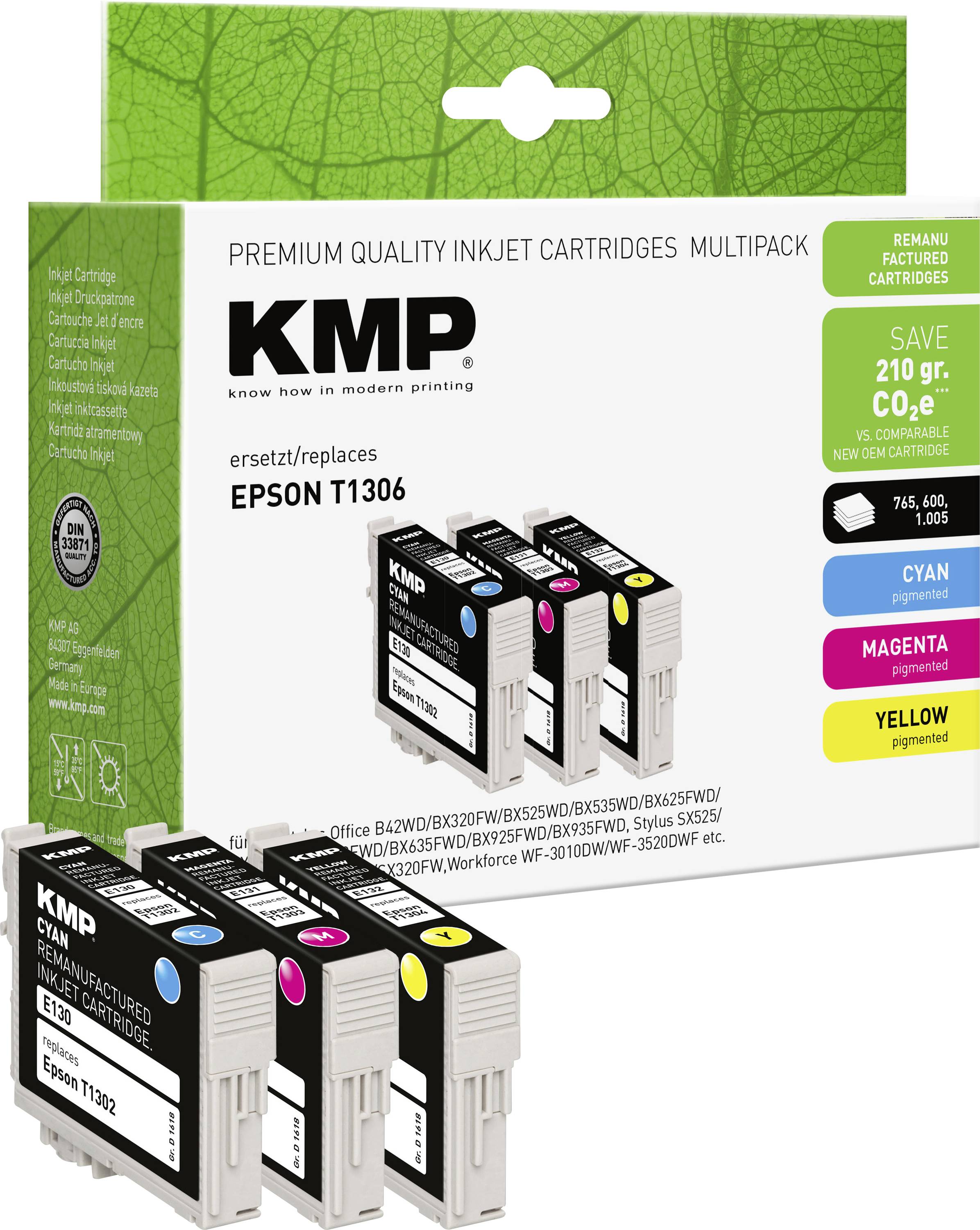 KMP Inktcartridge vervangt Epson T1302, T1303, T1304 Compatibel Combipack Cyaan, Magenta, Geel E130V 1618,4050
