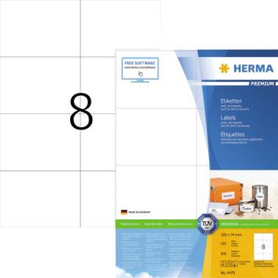 Herma 4470 Universele etiketten 105 x 74 mm Papier Wit 800 stuk(s) Permanent hechtend Inkjet, Laser (zwart/wit), Laser (