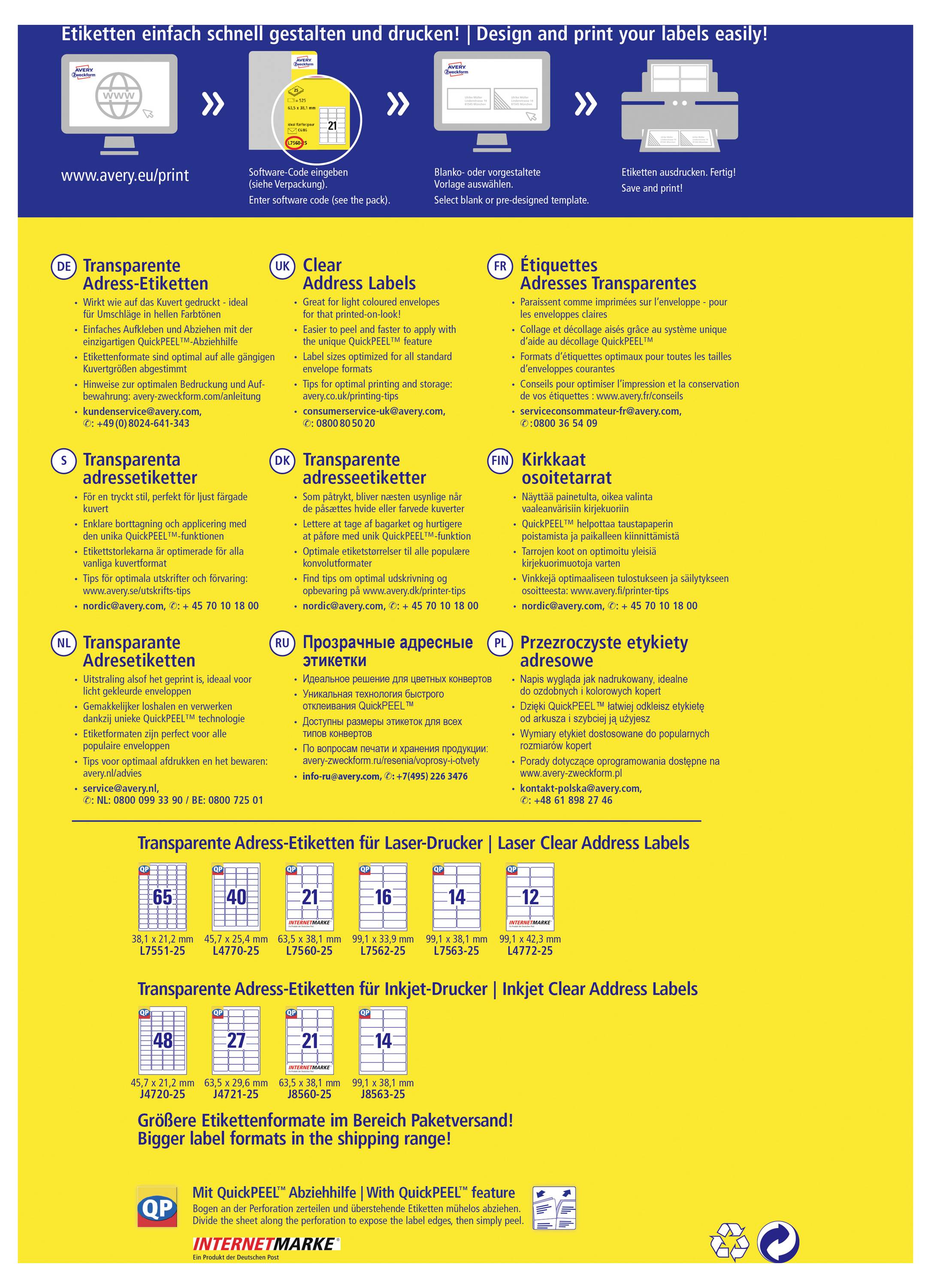 Avery-Zweckform Transparante adresetiketten L7560-25 (N/A ),Transparant, Rechthoek, Afgeronde hoeken, 525 stuk(s), Perma-11