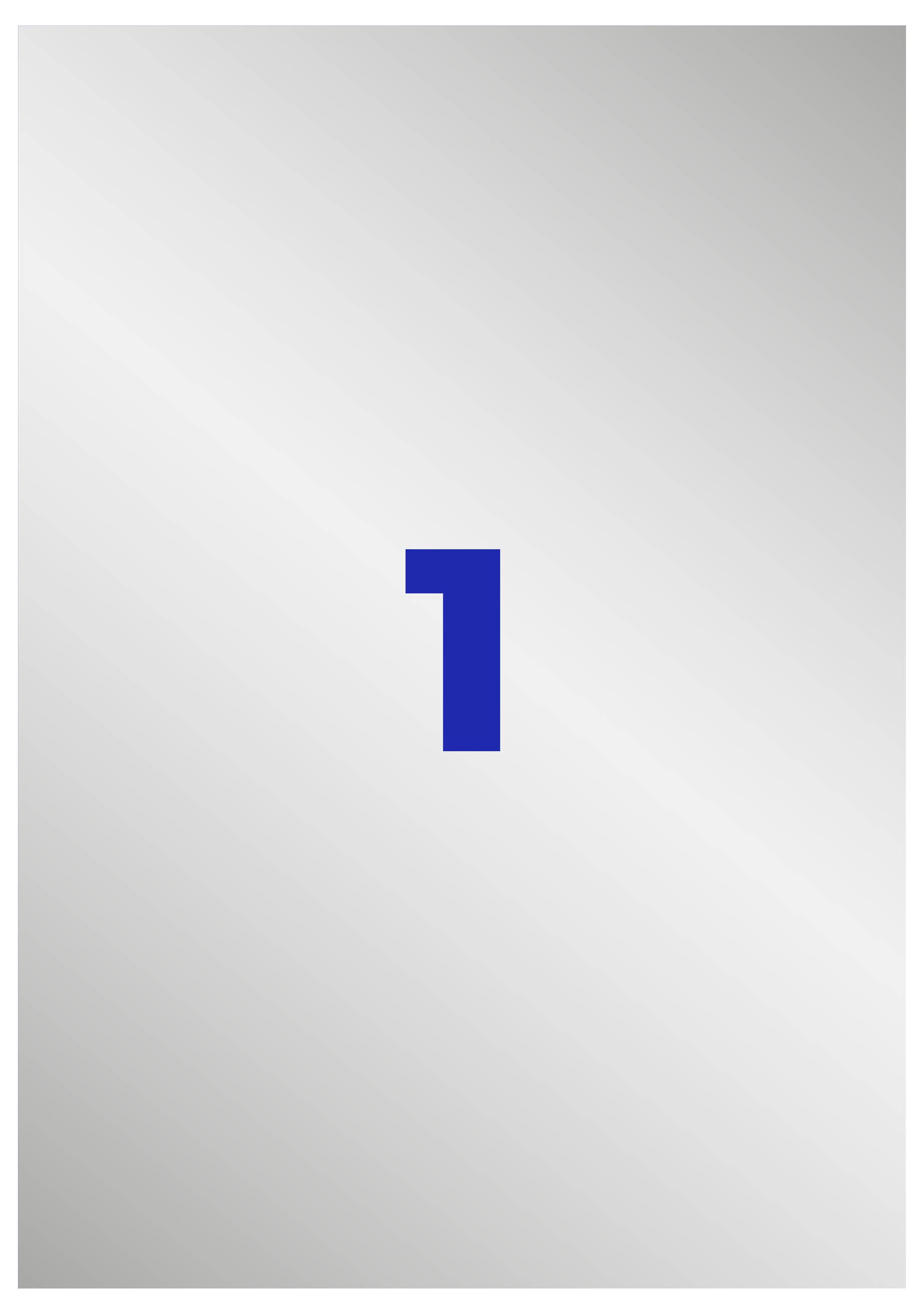 Gecentreerd blauw getal '1' op lichte grijze verloopachtergrond.