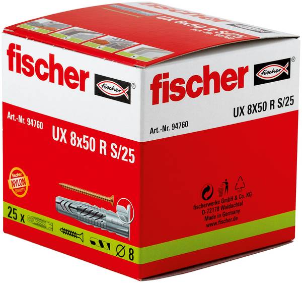Fischer 94760 UX 8 x 50R S/25 Universele pluggen 50 mm 8 mm 25 stuk(s)