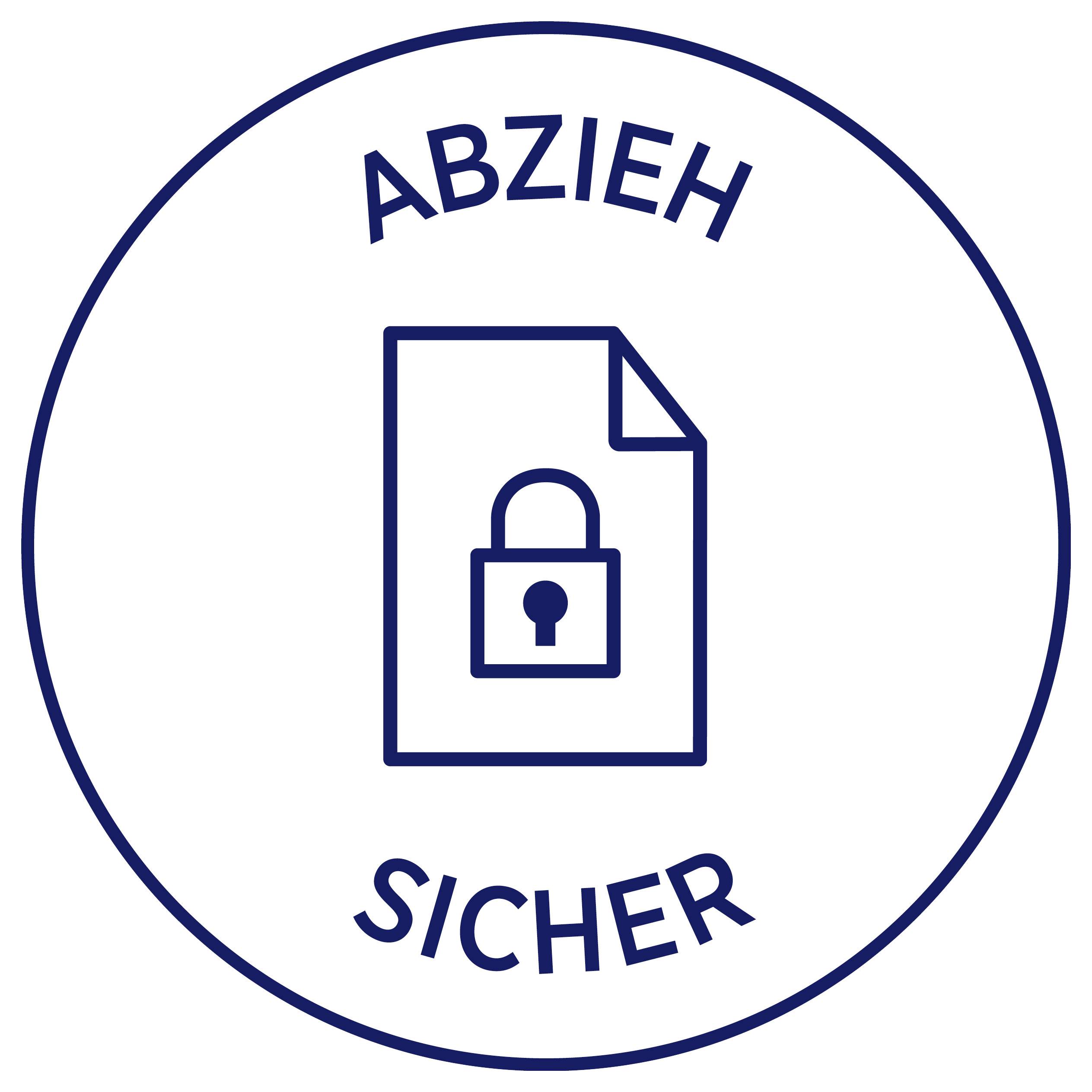 Zegel met document- en slotssymbool en de tekst 'AFSCHEUR VEILIG' als aanwijzing op manipulatiebestendige beveiliging.