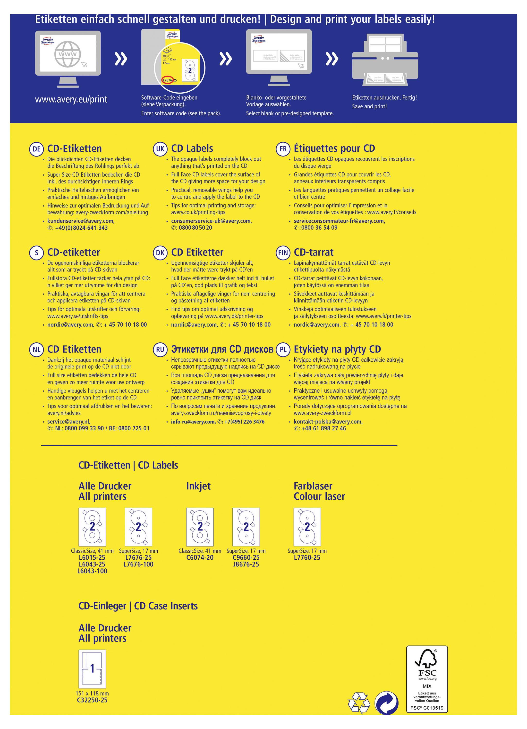 Avery-Zweckform L7676-25 CD-etiketten Ø 117 mm Papier Wit 50 stuk(s) Permanent hechtend Inkjet, Laser (zwart/wit), Laser-9