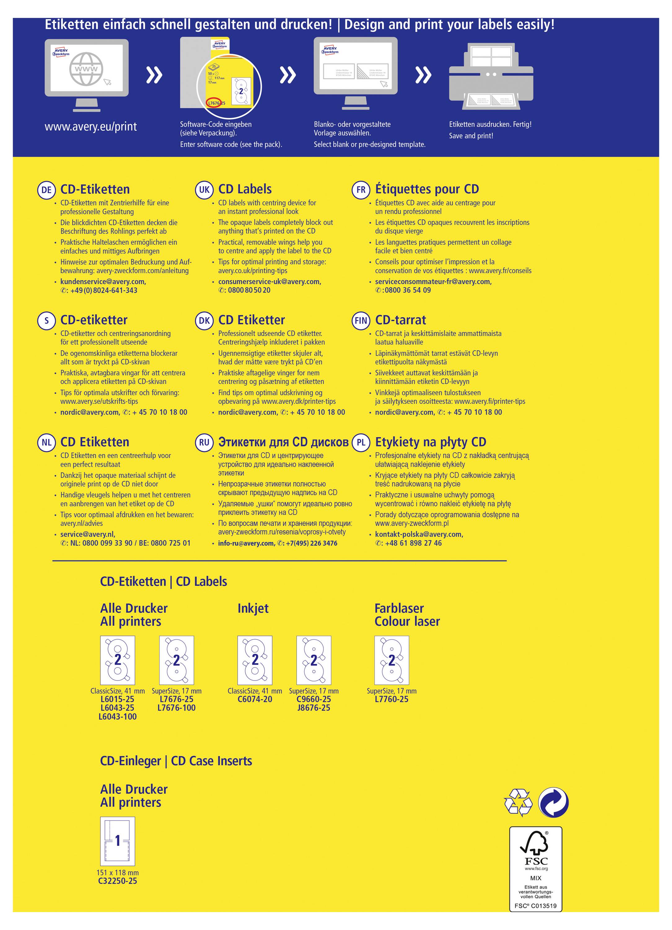 Avery-Zweckform L6015-25 CD-etiketten Ø 117 mm Papier Wit 50 stuk(s) Permanent hechtend Inkjet, Laser (zwart/wit), Laser-9