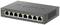 Een zwarte D-Link netwerk-switch met acht Ethernet-poorten, gedeeltelijk actief. Opdruk 'D-Link' en modelnummer DGS-1008P.