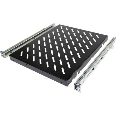 Metalen lade met sleuven en zijgeleiders, geschikt voor montage in een rack of behuizing.
