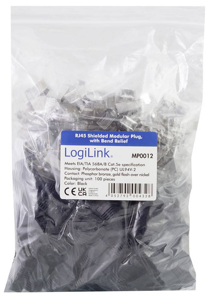 LogiLink MP0012 RJ45-connector Cat 5e, afgeschermd Stekker, recht Aantal polen: 8P8C Zwart 100 stuk(s)-2