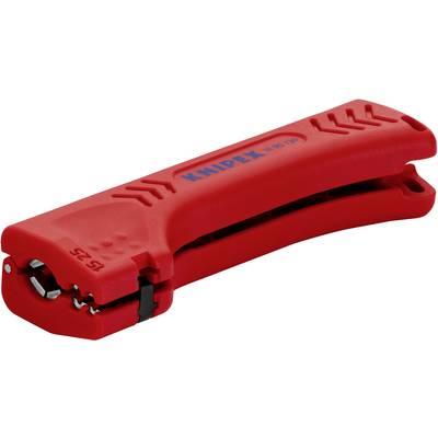 Rood afstriptang van Knipex; ergonomisch vormgegeven, voor het ontmantelen van kabels bij elektrowerkzaamheden.