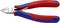 Een rode en blauwe Knipex zijkniptang, geschikt voor harde draden tot 0,6 mm en pianodraad tot 0,2 mm.