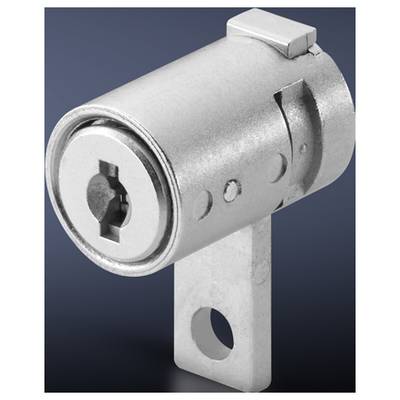 Een cilindrisch metalen slot met een hefboom aan de zijkant, uitstekend uit de basis.