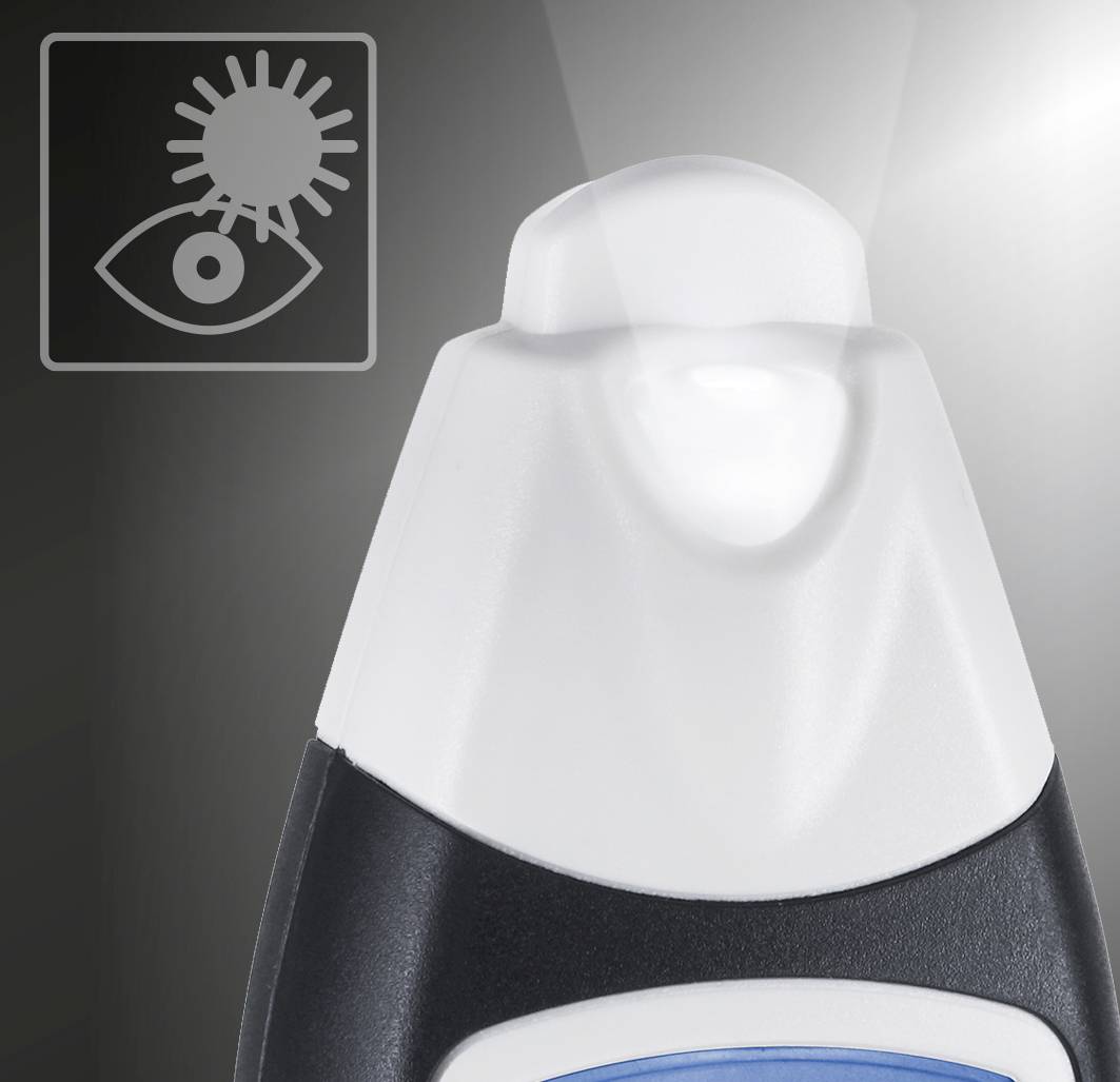 Oogdouche fles, weergegeven met een oogsymbool. Gebruikt voor snelle reactie bij oogcontact met chemicaliën.