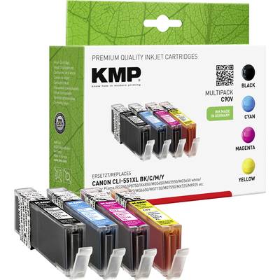 KMP Inktcartridge vervangt Canon CLI-551BK XL, CLI-551C XL, CLI-551M XL, CLI551Y XL Compatibel Combipack Foto zwart, Cya