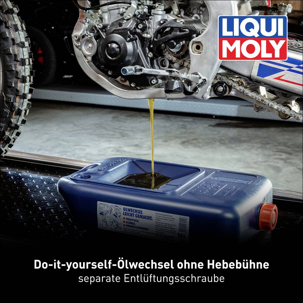 'Motorolie vervangen in een bak. DIY-oliewissel zonder hefbrug. Apart ontluchtingsschroefset van LIQUI MOLY.'
