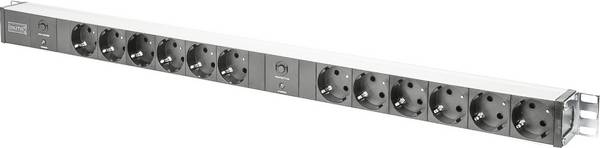 Digitus DN-95405 19 inch Stekkerdoos voor patchkast 1 HE Geaarde contactdoos Zwart